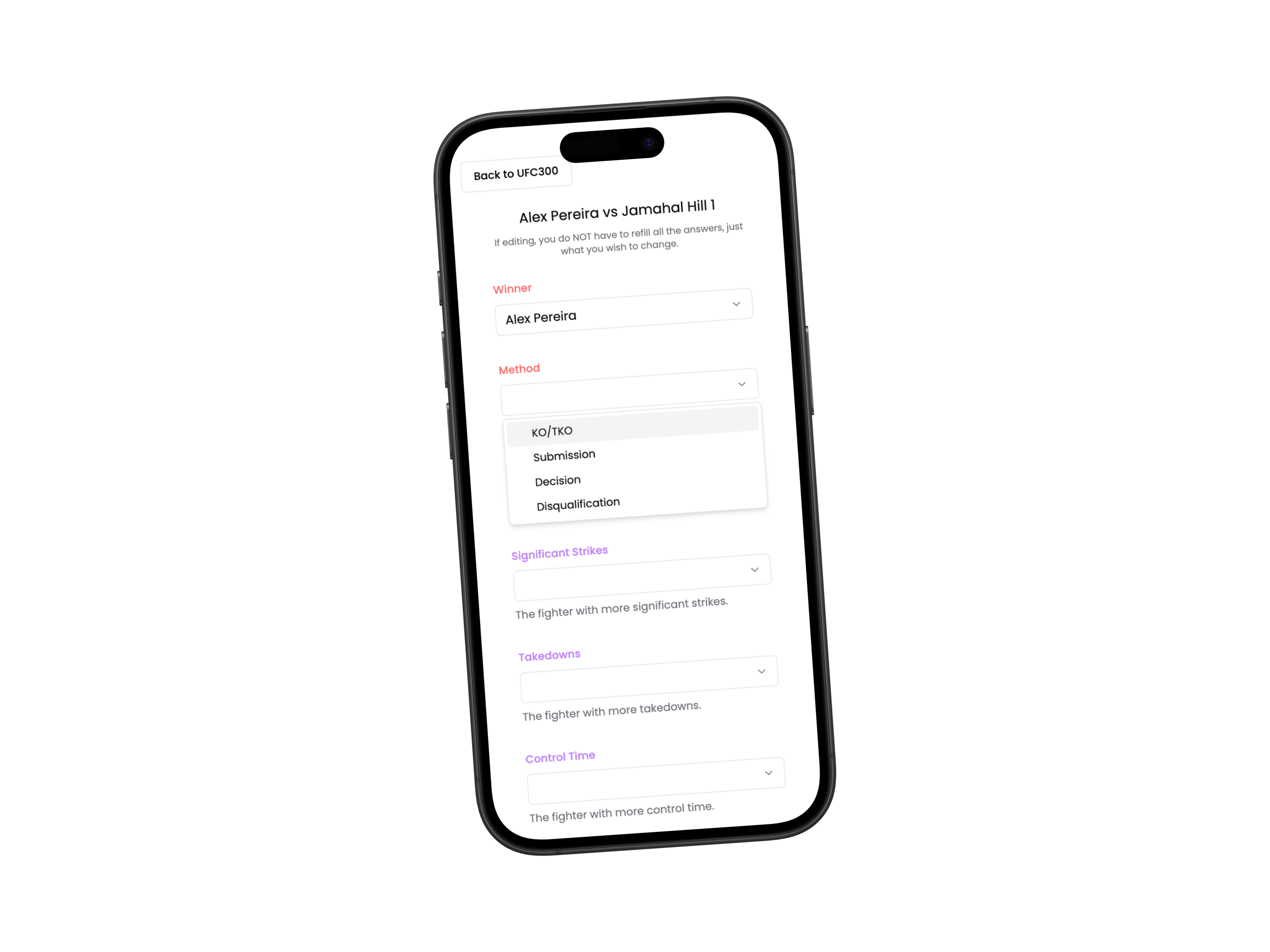 Place picks screen